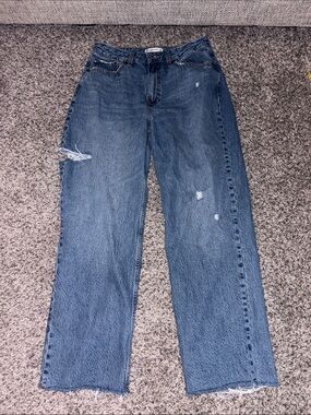 Abercrombie & Fitch Loose Straight-Leg Distressed Blue Jeans